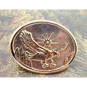 Patriotic American Soaring Eagle Sunburst Rhinestone Belt Buckle Gold Tone Brass